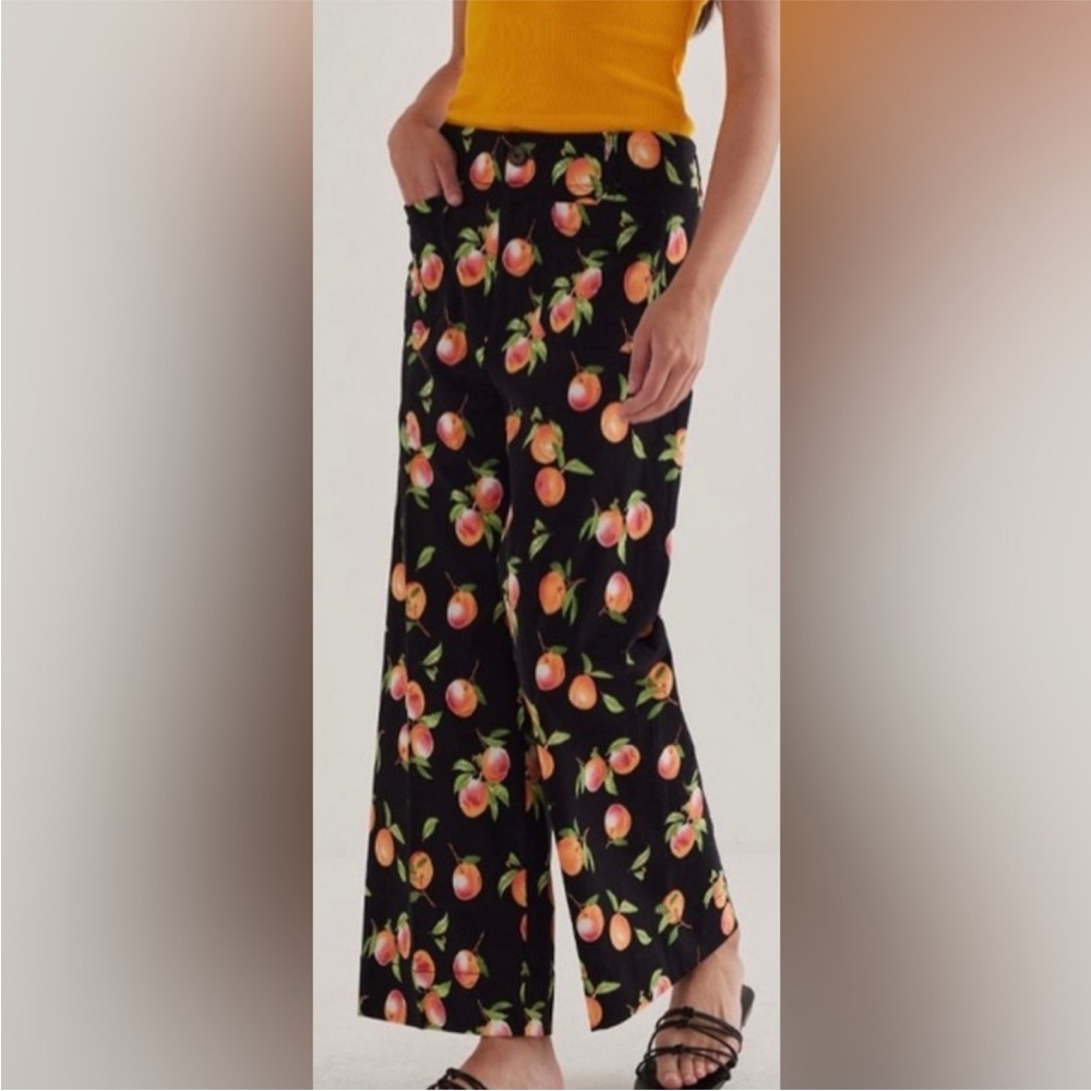 Maeve Colette Peach Print Black Wide Leg Pants